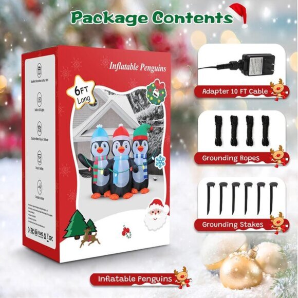 ⚡6FT Christmas Inflatables Blow up 3 Cute Penguins LED Light Outdoor Decoration - Picture 6 of 6